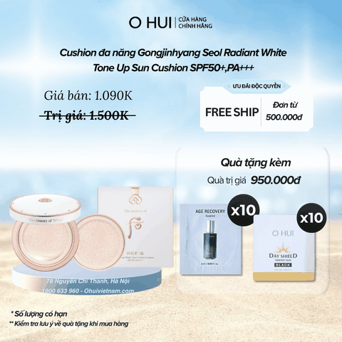 Cushion đa năng Gongjinhyang Seol Radiant White Tone Up Sun Cushion SPF50+,PA+++