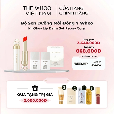 Bộ Son Dưỡng Môi Đông Y Whoo Mi Glow Lip Balm Set Peony Coral