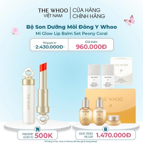 Bộ Son Dưỡng Môi Đông Y Whoo Mi Glow Lip Balm Set Peony Coral