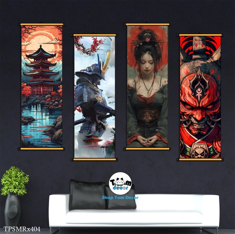 Tranh Canvas Thư Pháp Cuộn Bộ 4 Bức Hình Chất Samurai Độc Quyền Shop Tomdecor Bán Tranh Cuộn Treo Tường - TPSMRX404
