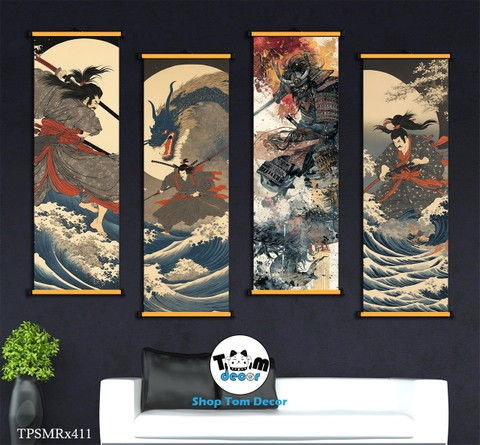 Tranh Canvas Thư Pháp Cuộn Bộ 4 Bức Hình Chất Samurai Độc Quyền Shop Tomdecor Bán Tranh Cuộn Treo Tường - TPSMRX411