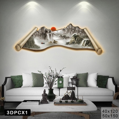 Tranh 3D Sơn Thuỷ Đèn Led Tranh Tráng Gương Có Remot Điều Khiển Từ Xa