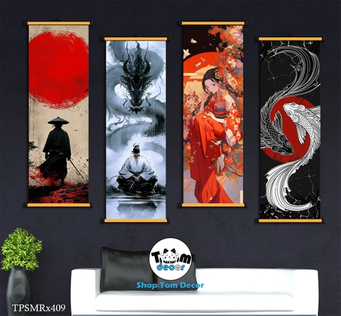 Tranh Canvas Thư Pháp Cuộn Bộ 4 Bức Hình Chất Samurai Độc Quyền Shop Tomdecor Bán Tranh Cuộn Treo Tường - TPSMRX409