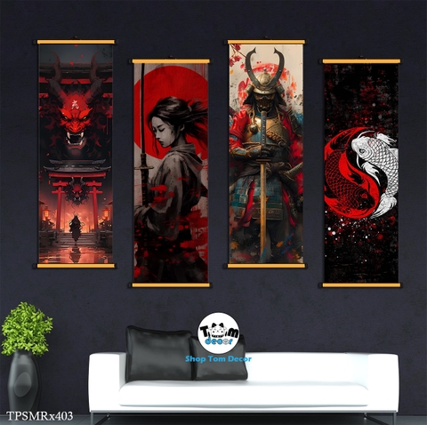 Tranh Canvas Thư Pháp Cuộn Bộ 4 Bức Hình Chất Samurai Độc Quyền Shop Tomdecor Bán Tranh Cuộn Treo Tường - TPSMRX403