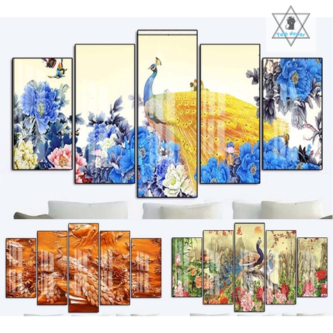 Tranh canvas treo tường chim công có khung