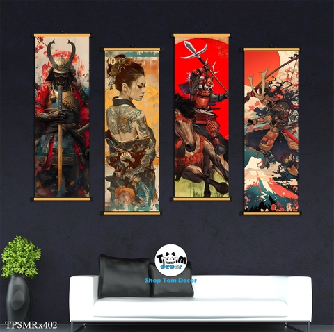 Tranh Canvas Thư Pháp Cuộn Bộ 4 Bức Hình Chất Samurai Độc Quyền Shop Tomdecor Bán Tranh Cuộn Treo Tường - TPSMRX402