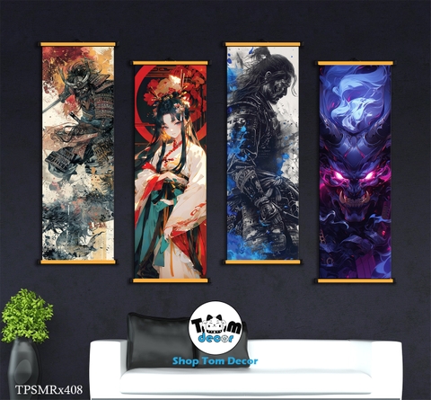 Tranh Canvas Thư Pháp Cuộn Bộ 4 Bức Hình Chất Samurai Độc Quyền Shop Tomdecor Bán Tranh Cuộn Treo Tường - TPSMRX408