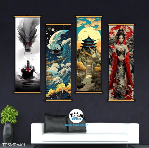 Tranh Canvas Thư Pháp Cuộn Bộ 4 Bức Hình Chất Samurai Độc Quyền Shop Tomdecor Bán Tranh Cuộn Treo Tường - TPSMRX401