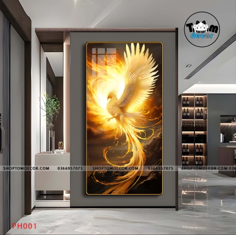 Tranh Tráng Gương Phượng Hoàng Rực Lửa - Tranh Phong Thuỷ Cao Cấp Treo Tường PH001