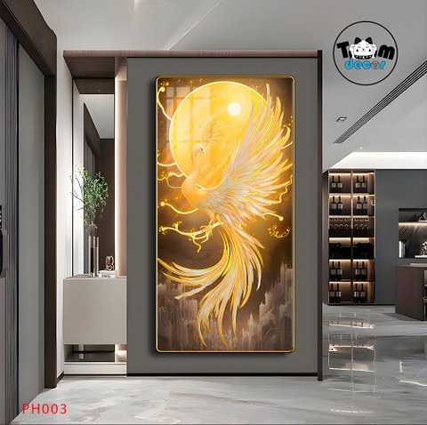 Tranh Tráng Gương Phượng Hoàng Rực Lửa - Tranh Phong Thuỷ Cao Cấp Treo Tường PH003