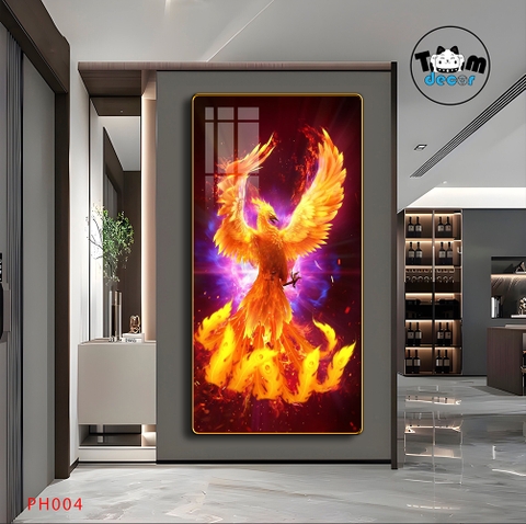 Tranh Tráng Gương Phượng Hoàng Rực Lửa - Tranh Phong Thuỷ Cao Cấp Treo Tường PH004