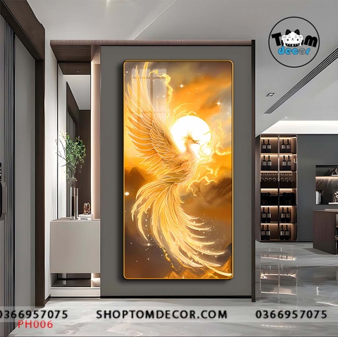 Tranh Tráng Gương Phượng Hoàng Rực Lửa - Tranh Phong Thuỷ Cao Cấp Treo Tường PH007