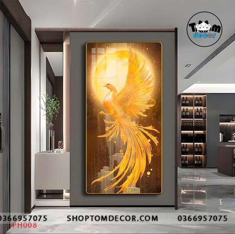 Tranh Tráng Gương Phượng Hoàng Rực Lửa - Tranh Phong Thuỷ Cao Cấp Treo Tường PH008