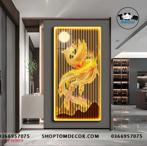 Tranh Tráng Gương Phượng Hoàng Rực Lửa - Tranh Phong Thuỷ Cao Cấp Treo Tường PH009