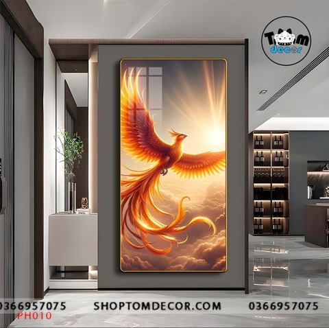 Tranh Tráng Gương Phượng Hoàng Rực Lửa - Tranh Phong Thuỷ Cao Cấp Treo Tường PH010
