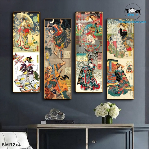 Bộ 4 Tranh Tráng Gương Sammurai Nhật Bản Decor Tiệm Tato Nhà Hàng Tiệm Cổ - SMR2X4