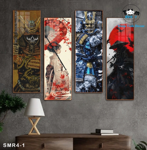 Bộ 4 Tranh Tráng Gương Sammurai Nhật Bản Decor Tiệm Tato Nhà Hàng Tiệm Cổ - SMR4-1