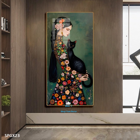 Tranh nghệ thuật tráng gương khổ dọc cao cấp - SPGX23