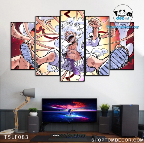 Tranh Luffy Gear 5 Ghép Hiệu Ứng Neon Tráng Gương Dán Tường,Tranh Canvas,Tráng Gương Nhựa Formex 5mm - Tranh One Piece T5LF083