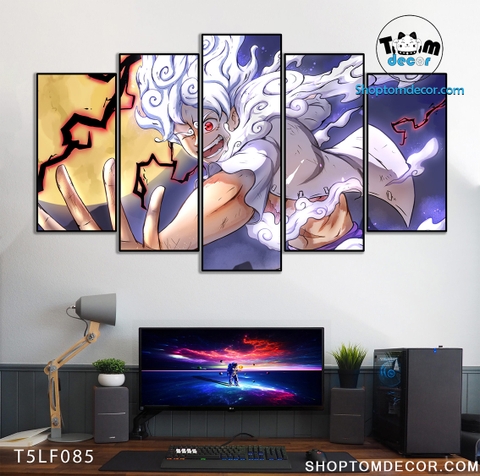 Tranh Luffy Gear 5 Ghép Hiệu Ứng Neon Tráng Gương Dán Tường,Tranh Canvas,Tráng Gương Nhựa Formex 5mm - Tranh One Piece T5LF085