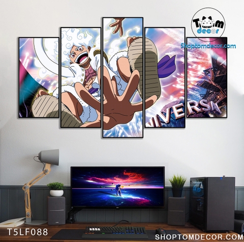 Tranh Luffy Gear 5 Ghép Hiệu Ứng Neon Tráng Gương Dán Tường,Tranh Canvas,Tráng Gương Nhựa Formex 5mm - Tranh One Piece T5LF088
