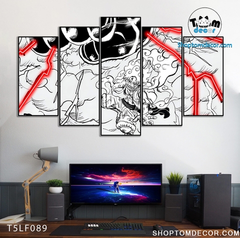 Tranh Luffy Gear 5 Ghép Hiệu Ứng Neon Tráng Gương Dán Tường,Tranh Canvas,Tráng Gương Nhựa Formex 5mm - Tranh One Piece T5LF089