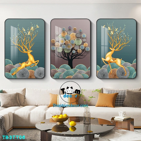 Bộ 3 tranh mẫu trung quốc tranh tráng gương treo tường TB3TT06