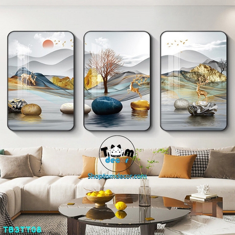 Bộ 3 tranh mẫu trung quốc tranh tráng gương treo tường TB3TT08