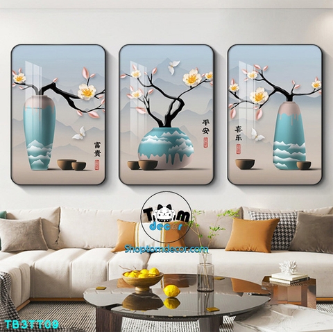 Bộ 3 tranh mẫu trung quốc tranh tráng gương treo tường TB3TT09