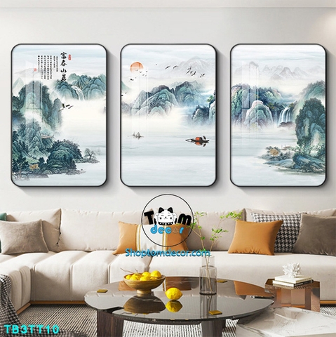 Bộ 3 tranh mẫu trung quốc tranh tráng gương treo tường TB3TT10