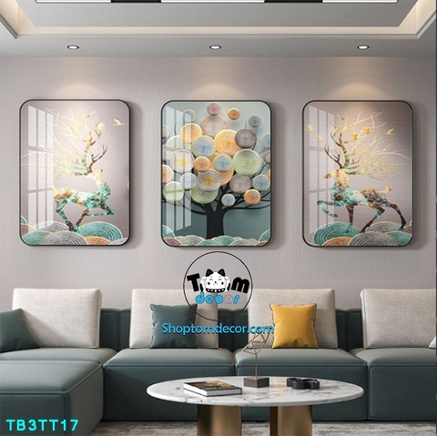 Bộ 3 tranh mẫu trung quốc tranh tráng gương treo tường TB3TT17