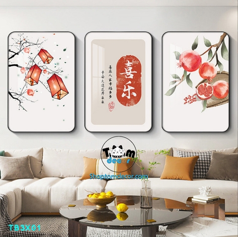 Bộ 3 tranh mẫu trung quốc tranh tráng gương treo tường TB3X01