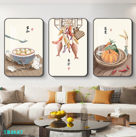 Bộ 3 tranh mẫu trung quốc tranh tráng gương treo tường TB3X07