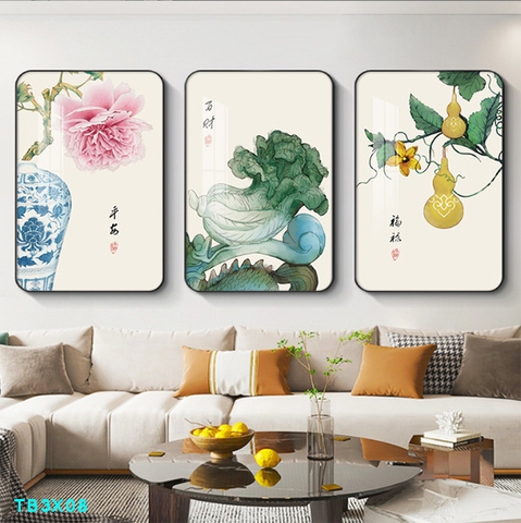 Bộ 3 tranh mẫu trung quốc tranh tráng gương treo tường TB3X08