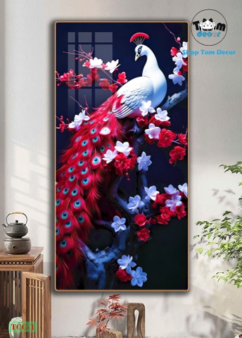 Tranh chim công tráng gương cao cấp - tranh phong thủy mẫu TCC-1