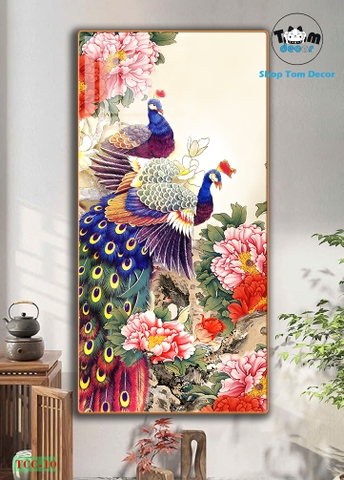 Tranh chim công tráng gương cao cấp - tranh phong thủy mẫu TCC-10