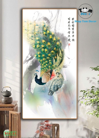 Tranh chim công tráng gương cao cấp - tranh phong thủy mẫu TCC-11