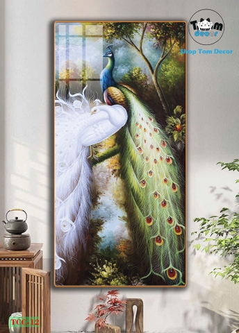 Tranh chim công tráng gương cao cấp - tranh phong thủy mẫu TCC-12