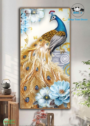 Tranh chim công tráng gương cao cấp - tranh phong thủy mẫu TCC-13