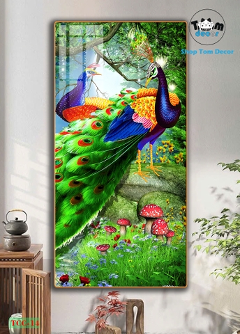 Tranh chim công tráng gương cao cấp - tranh phong thủy mẫu TCC-14