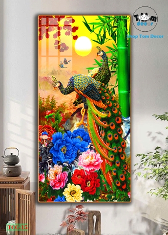 Tranh chim công tráng gương cao cấp - tranh phong thủy mẫu TCC-15