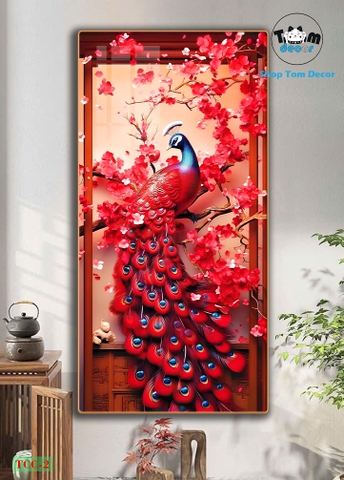 Tranh chim công tráng gương cao cấp - tranh phong thủy mẫu TCC-2