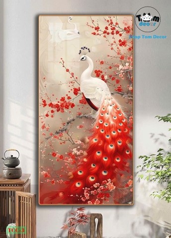 Tranh chim công tráng gương cao cấp - tranh phong thủy mẫu TCC-3