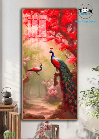 Tranh chim công tráng gương cao cấp - tranh phong thủy mẫu TCC-4