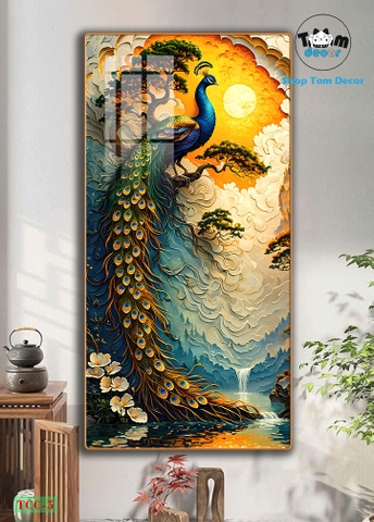 Tranh chim công tráng gương cao cấp - tranh phong thủy mẫu TCC-5