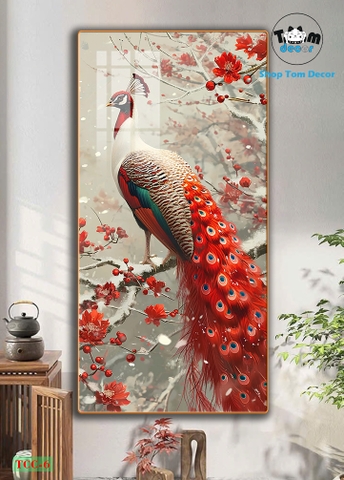Tranh chim công tráng gương cao cấp - tranh phong thủy mẫu TCC-6