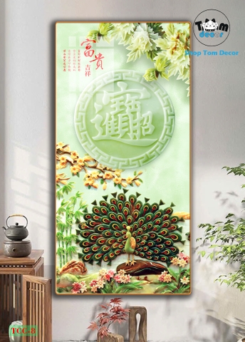 Tranh chim công tráng gương cao cấp - tranh phong thủy mẫu TCC-8