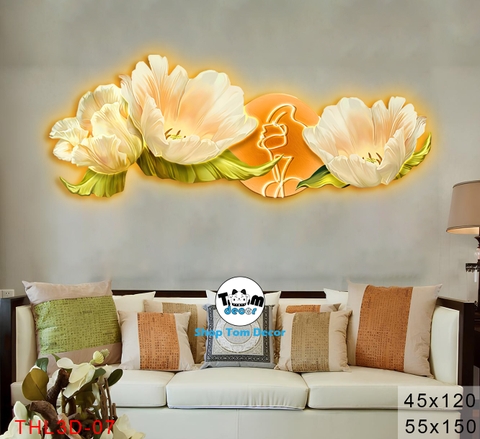 Tranh Led 3D Hoa Nghệ Thuật Decor Tranh Tráng Gương Có Remot Điều Khiển Từ Xa - THL3D-07