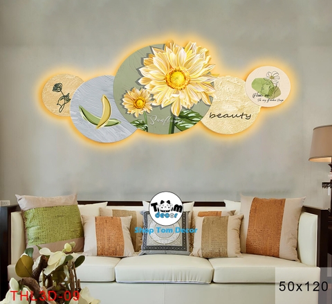 Tranh Led 3D Hoa Nghệ Thuật Decor Tranh Tráng Gương Có Remot Điều Khiển Từ Xa - THL3D-09