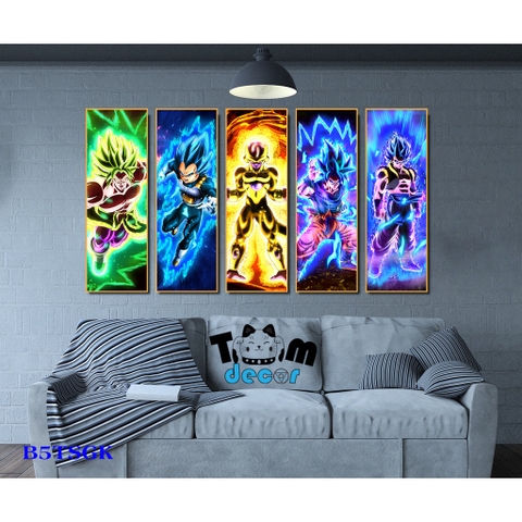 1 bộ 5 tranh canvas songoku có khung treo tường - hàng chính hãng
